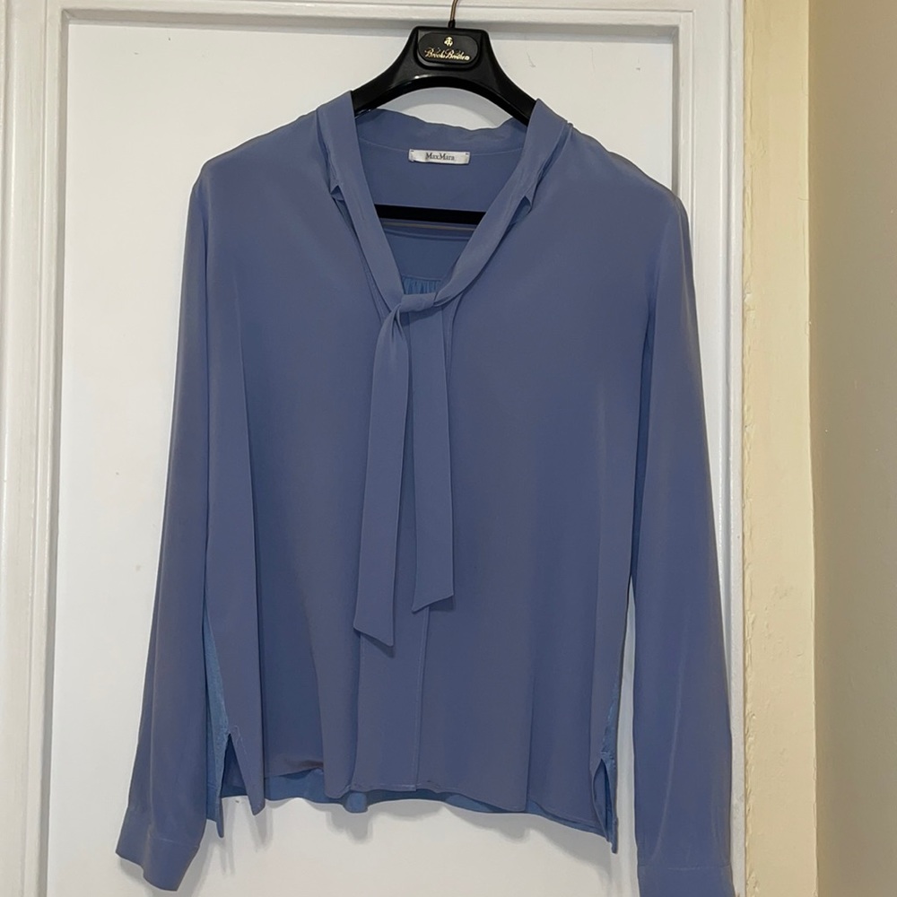 Max Mara Periwinkle Blue bow blouse